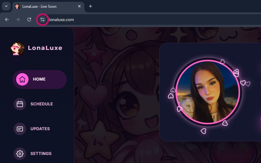 Chrome URL bar with site settings highlighted