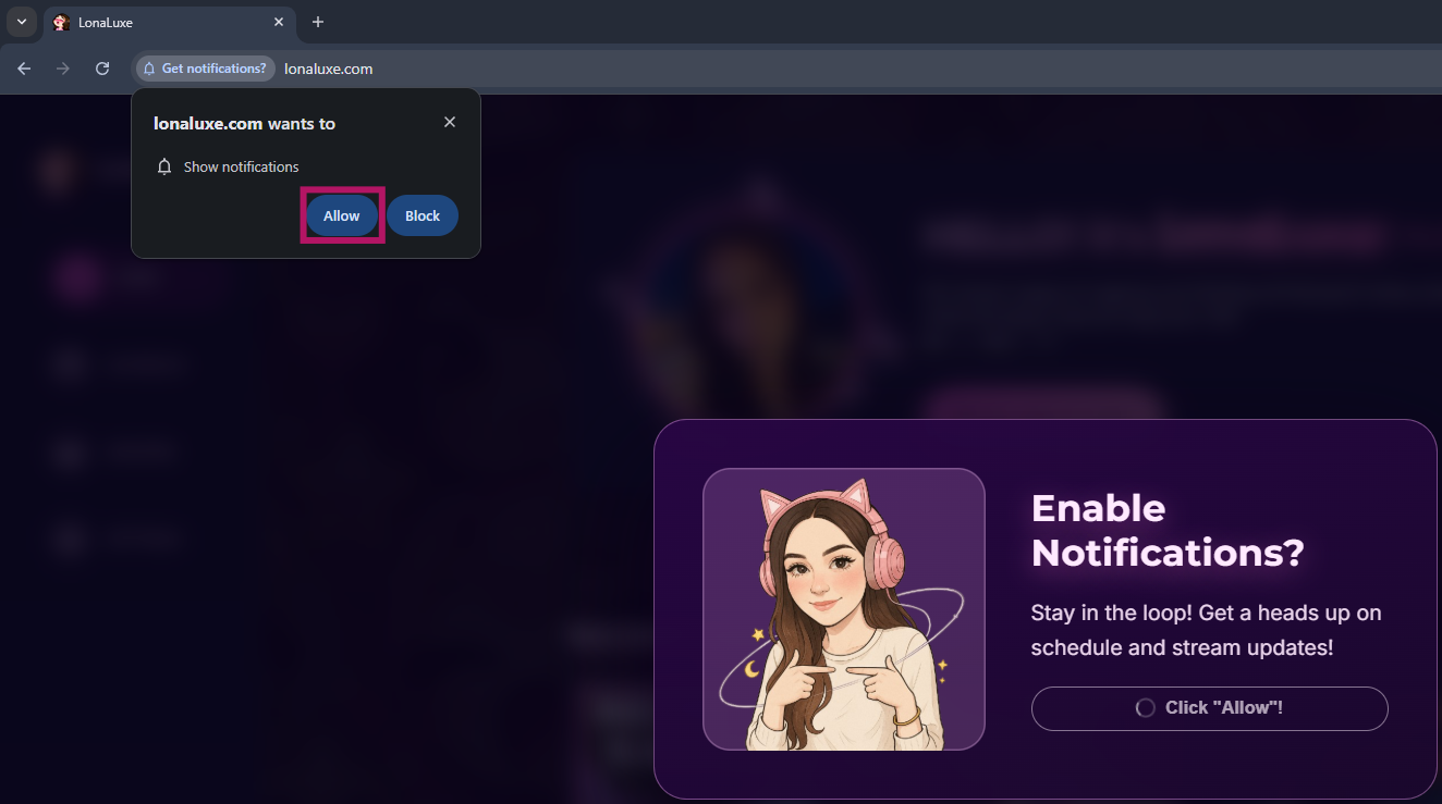 Confirmation modal showing notifications enabled